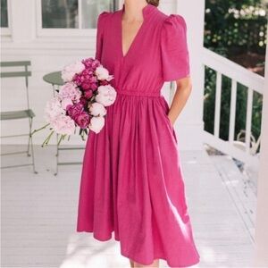 Aliya Wanek Jorja Pink Hemp Organic Cotton Dress Midi Length Size XS X-Small